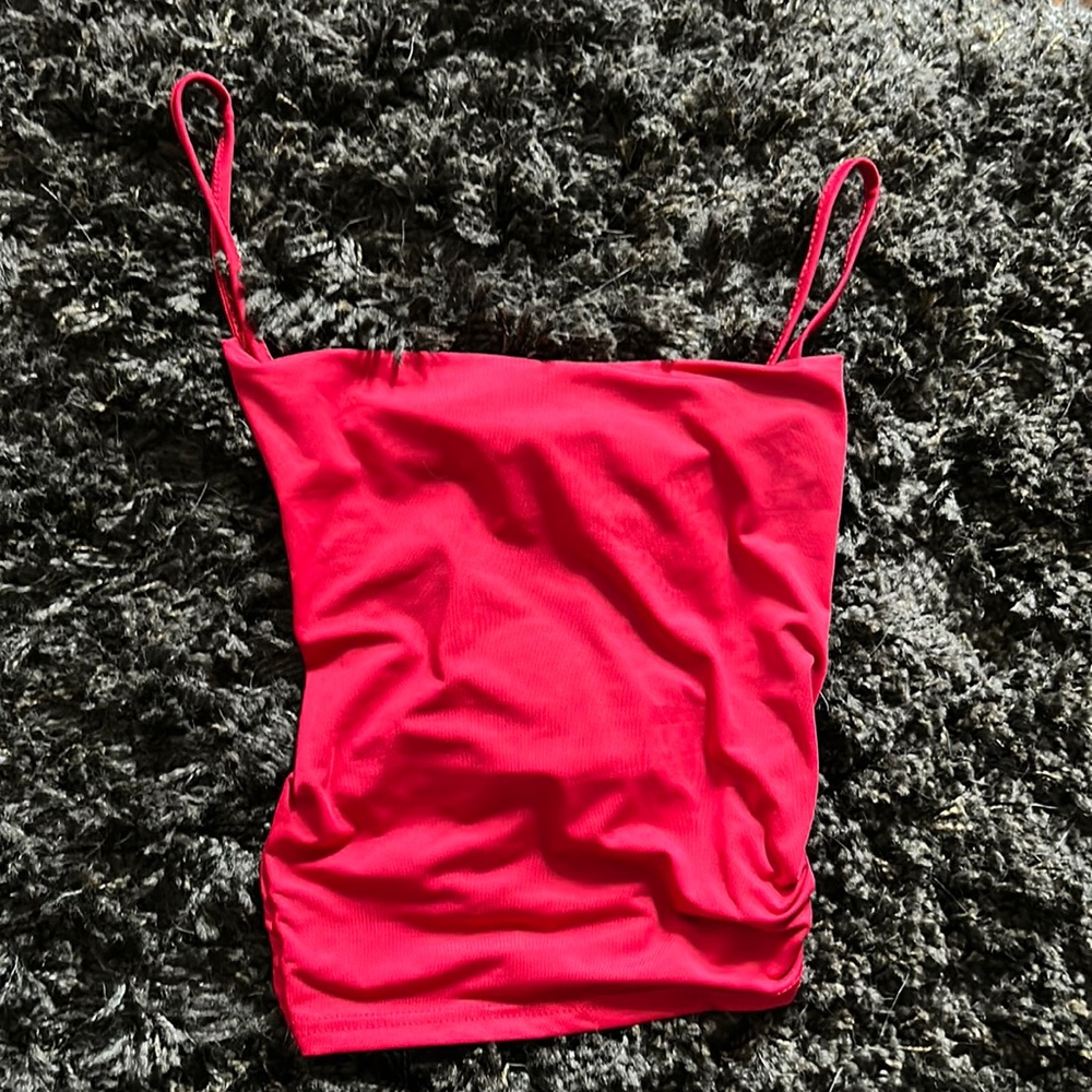 Ribbed crop top ruched lace-up cami tank